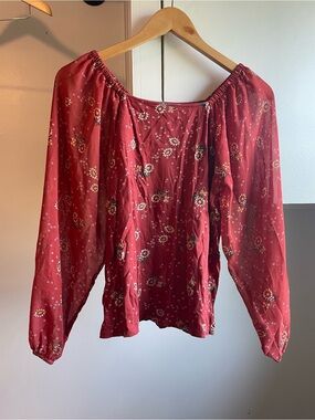 LOFT Red Floral Off-Shoulder Blouse